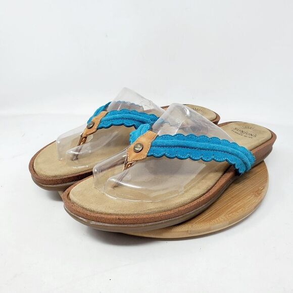 Bass Sunjuns Sandals Women 10 Blue Suede Flip Flop Thong Pool Beach Resort Shoes - Picture 5 of 12